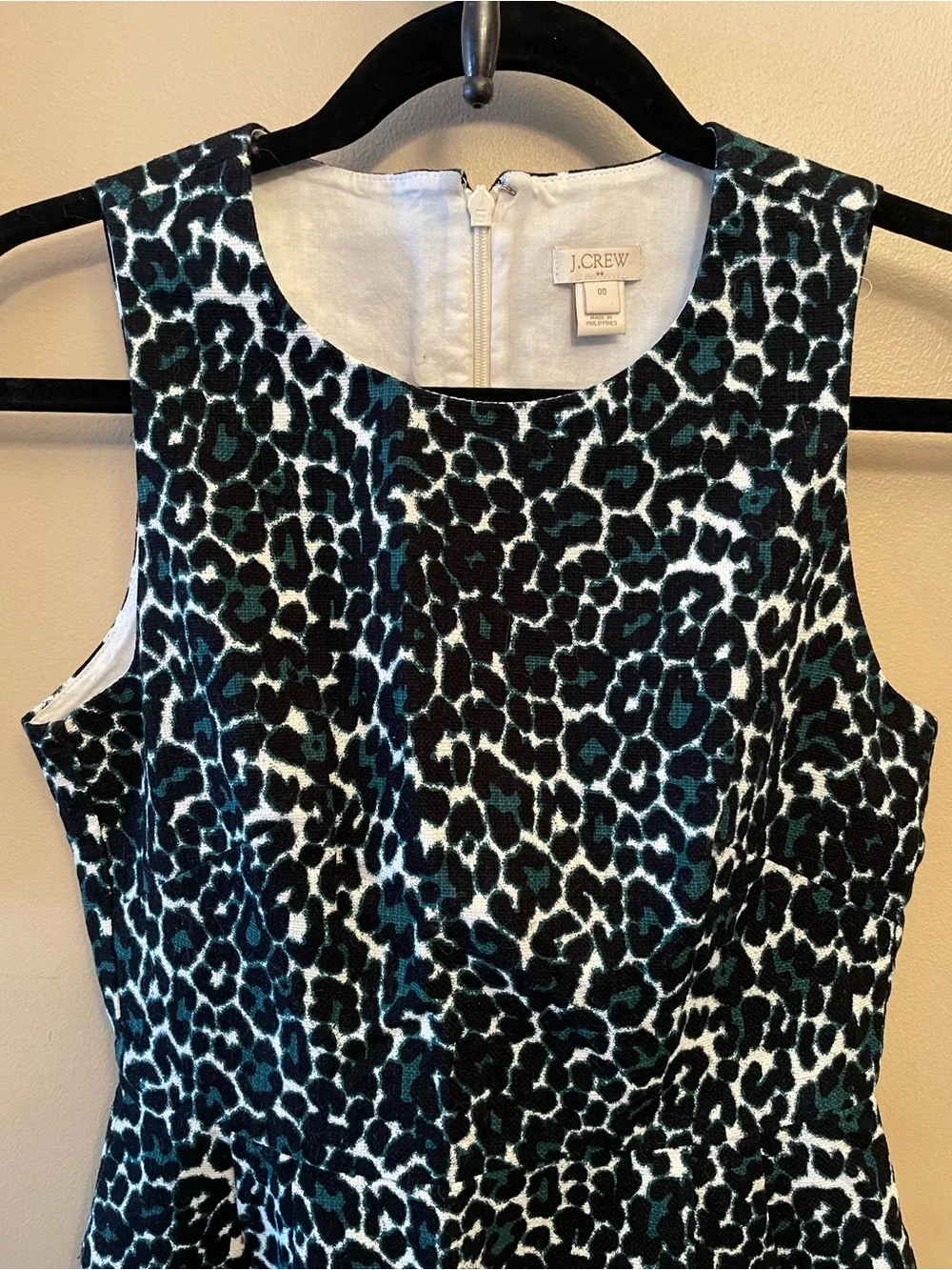 J. Crew Teal and Black Leopard Print Sheath Dress